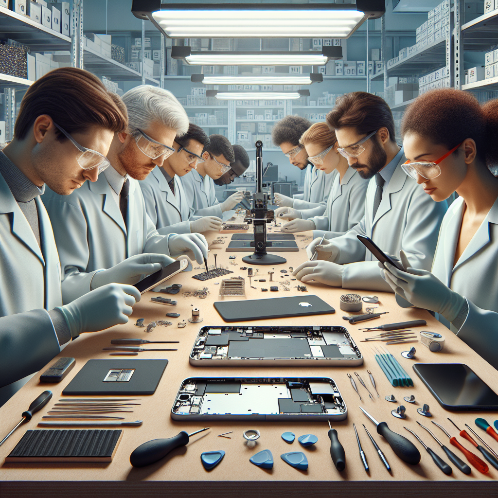 Realistic image of technician repairing iPhone