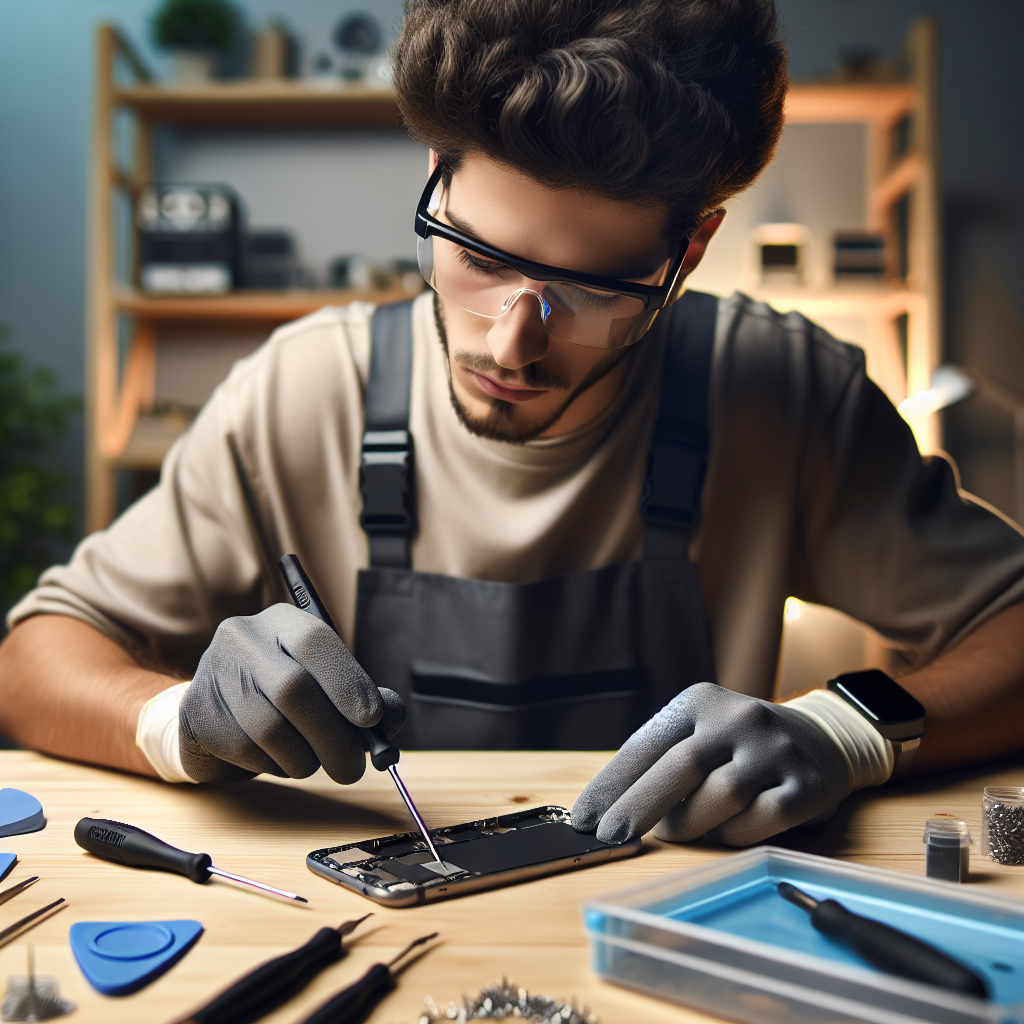 Realistic stock image of technician repairing iPhone