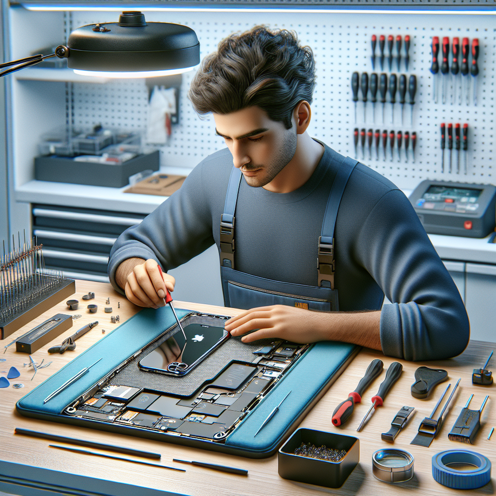 Realistic stock image of technician repairing iPhone